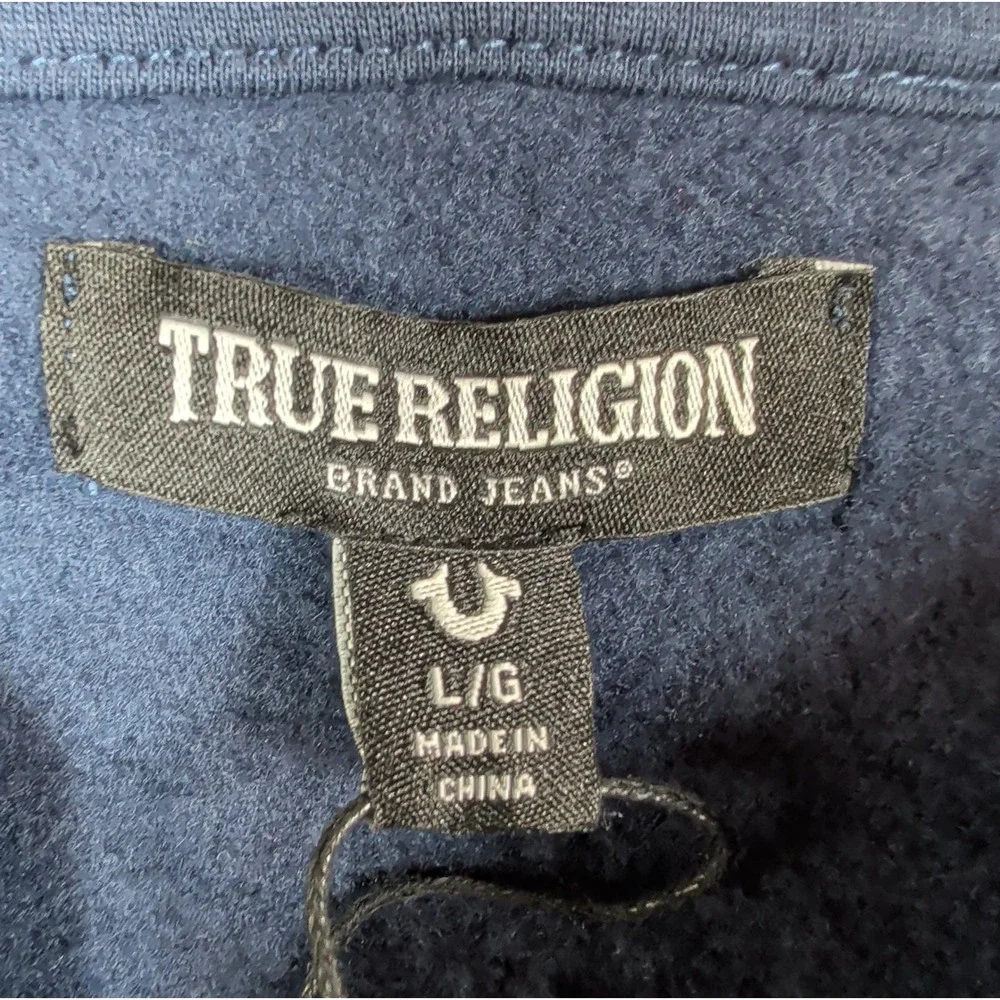 True Religion Zip Hoodie Mens Large Navy Blue Buddha Graphic Logo 106659